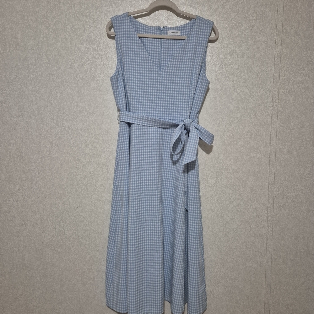 CALVIN KLEIN Blue Gingham Sleeveless Dress..SIZE:12